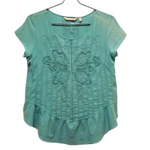 Soft Surroundings Teal Embroidered Top Petite XS